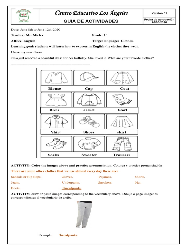 Clothes Vocabulary Activities for Kids | PDF | Clothing | Fashion