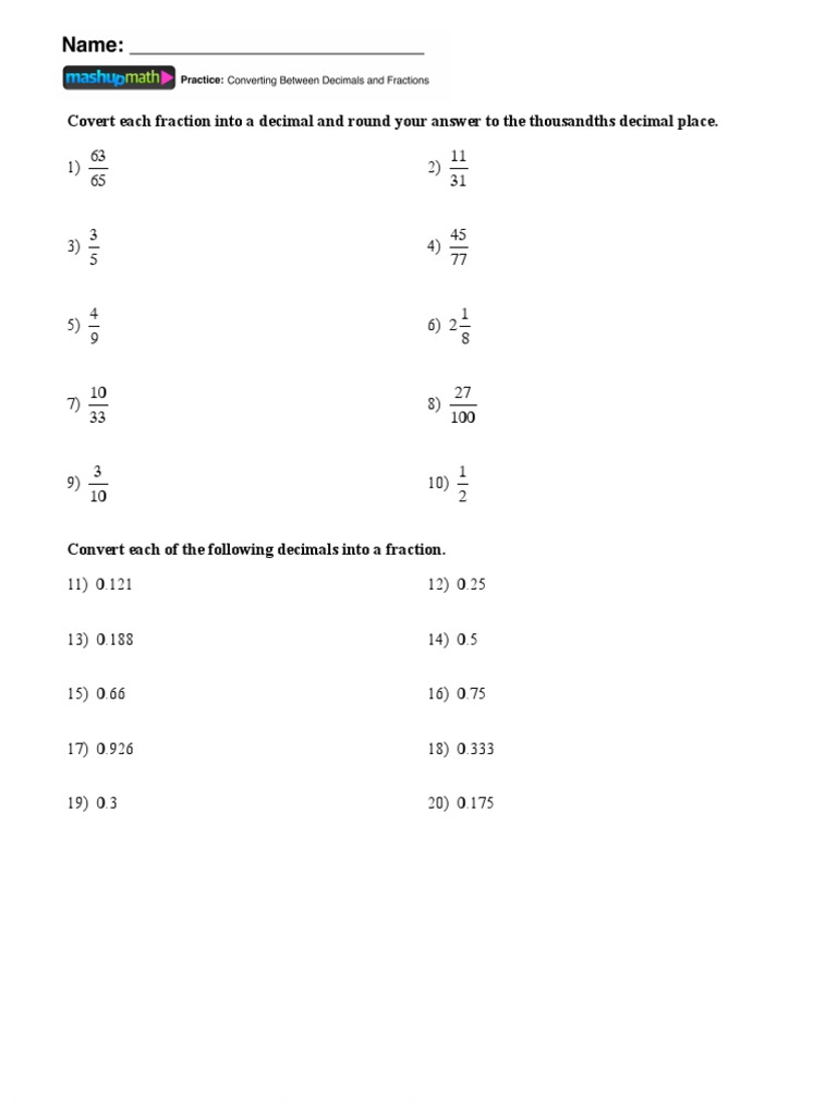 Decimal To Frac-Edited | PDF | Arithmetic | Division (Mathematics)