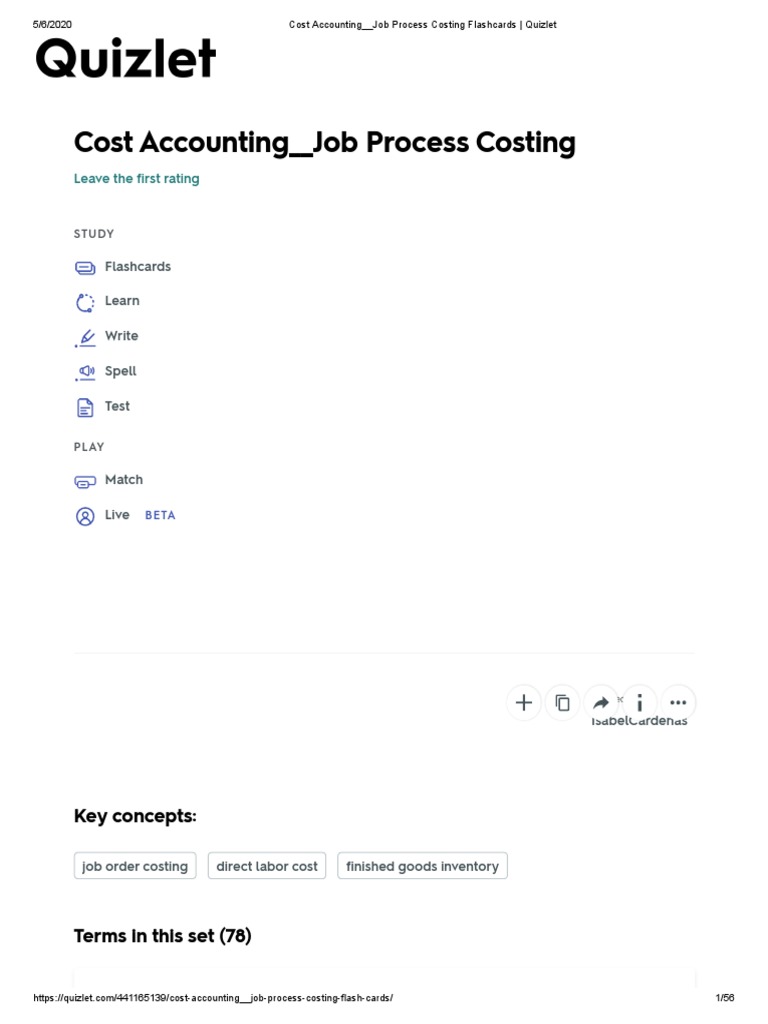 Cost Accounting - Job Process Costing Flashcards - Quizlet | PDF | Cost ...