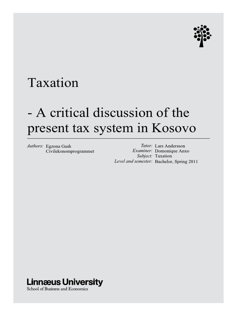 Taxation A Critical Discussion of The Present Tax System in Kosovo