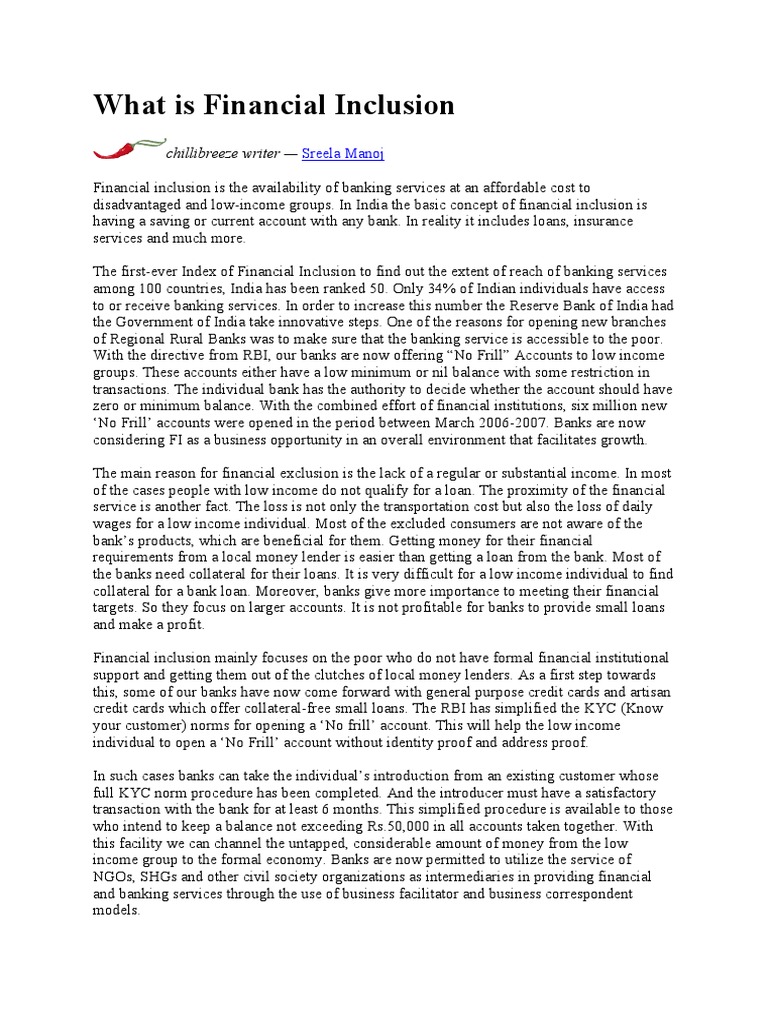 What Is Financial Inclusion: Chillibreeze Writer | PDF | Financial ...