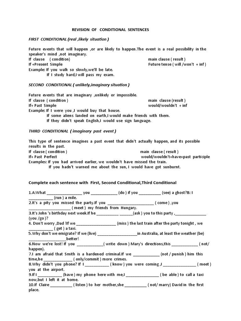Revision of Conditional Sentences | PDF | Morphology | Syntax
