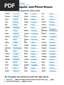 Singular and Plural Nouns: A) Write The Right Plural For Each Word