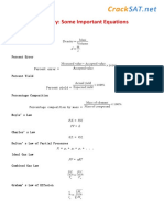 SAT Chemistry: Important Equations for Density, Percentages, Gas Laws, Equilibrium & Thermochemistry