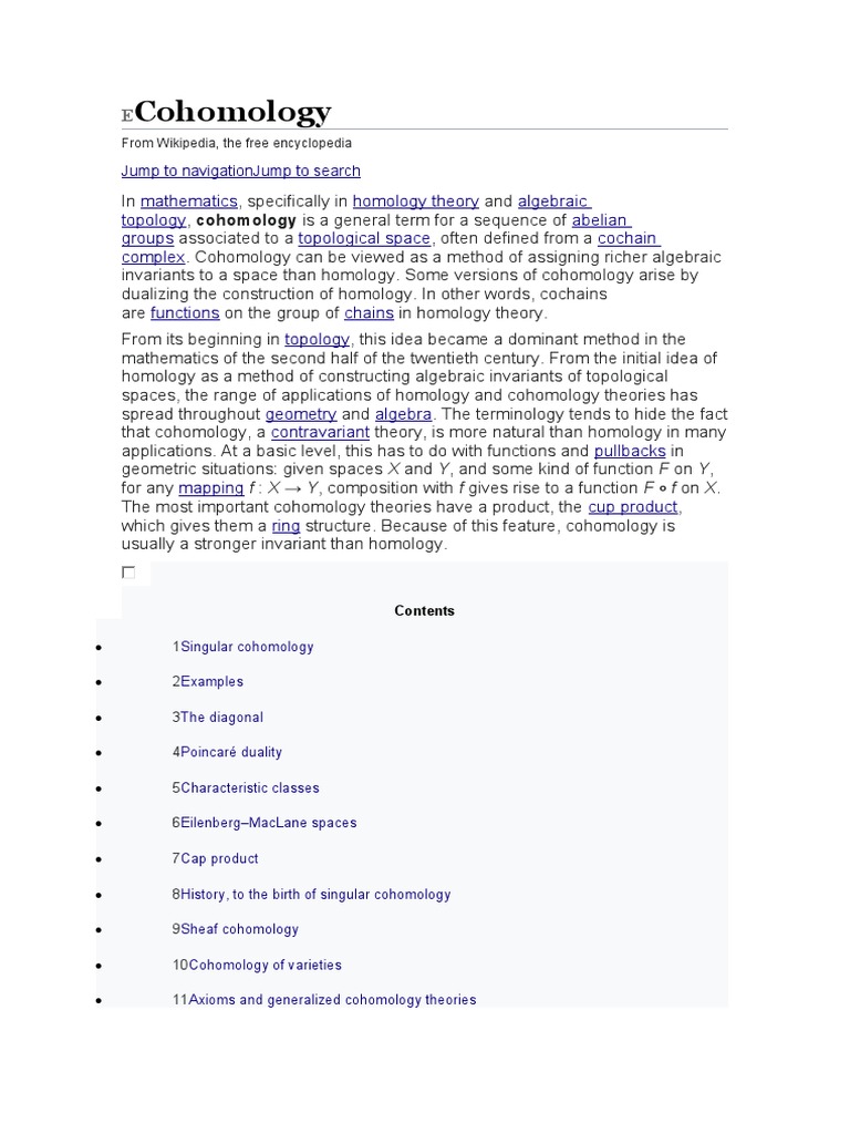 Cohomology Mathematics Homology Theory Algebraic Topology Abelian
