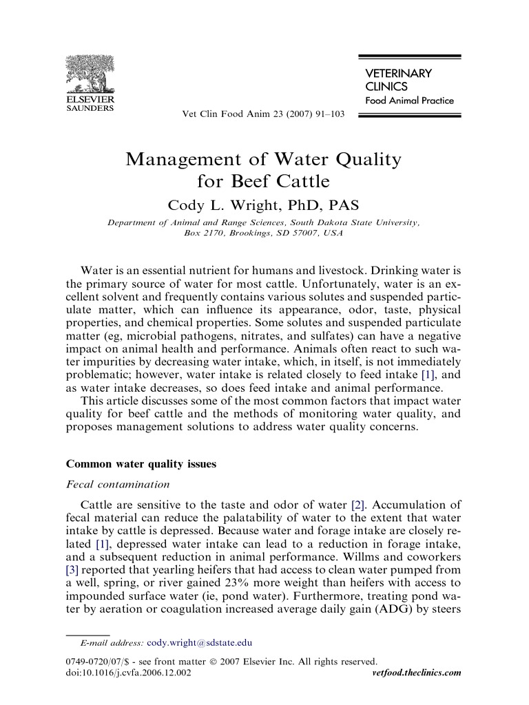 Management of The Water Quality For Beef Cattle | PDF | Salinity ...