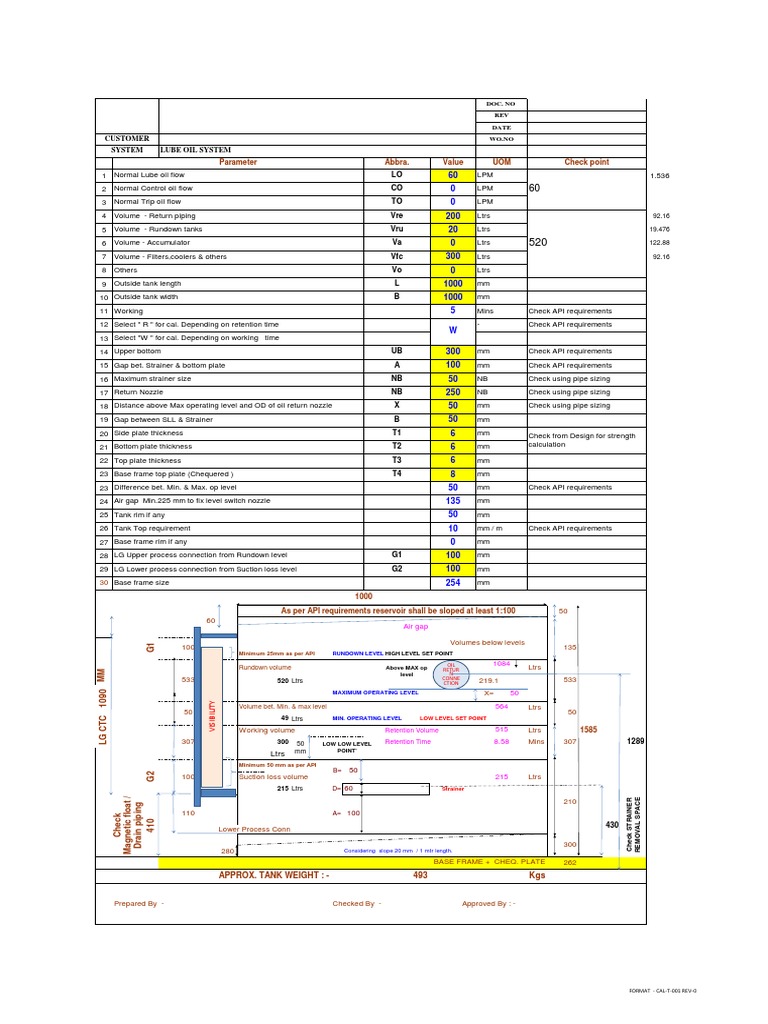 Lube Oil Rundown Tank Specifications | PDF | Mechanical Engineering ...