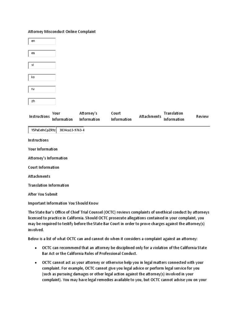 Attorney Misconduct Online Complaint | Download Free PDF | State Bar Of ...