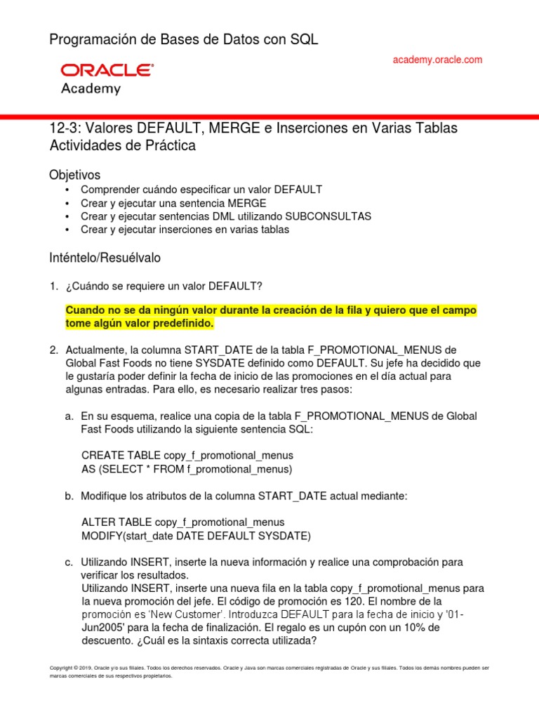 DP 12 3 Practice Esp | PDF | SQL | Software de gestión de datos