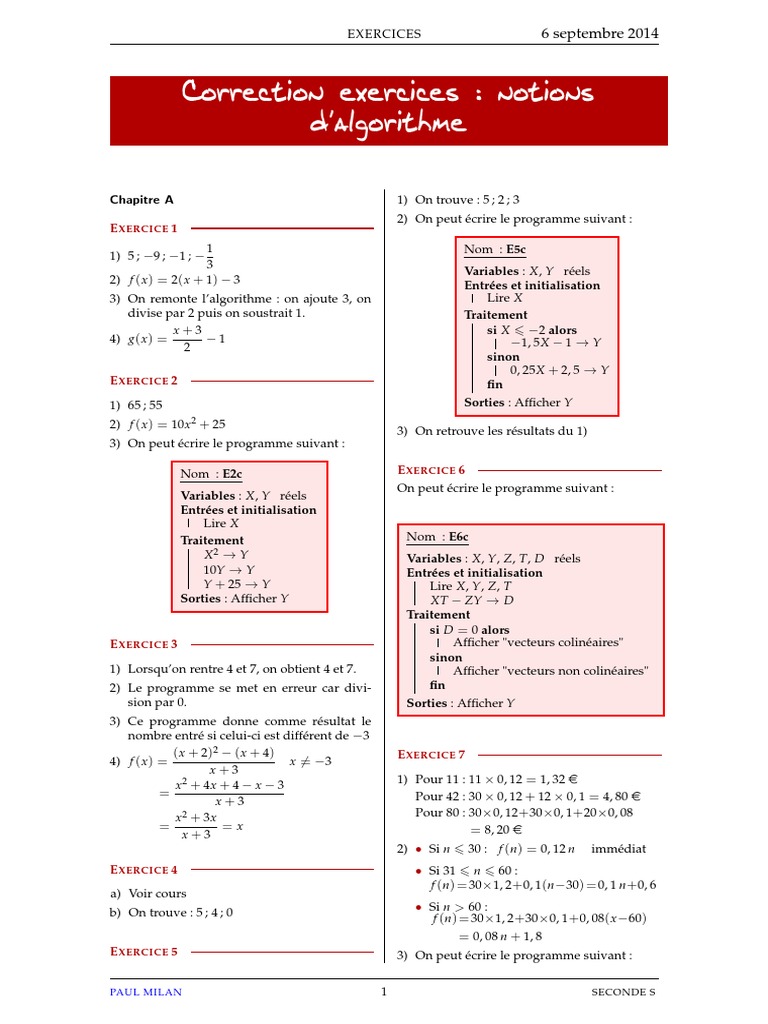 Exercices d'algorithmes et corrections | PDF | Mathématiques discrètes ...