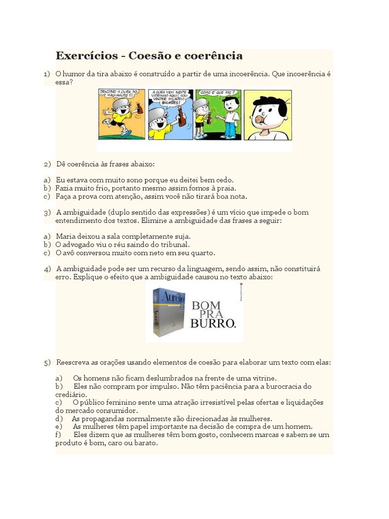 Coesão e coerência em textos: exercícios de reescrita e correção | PDF