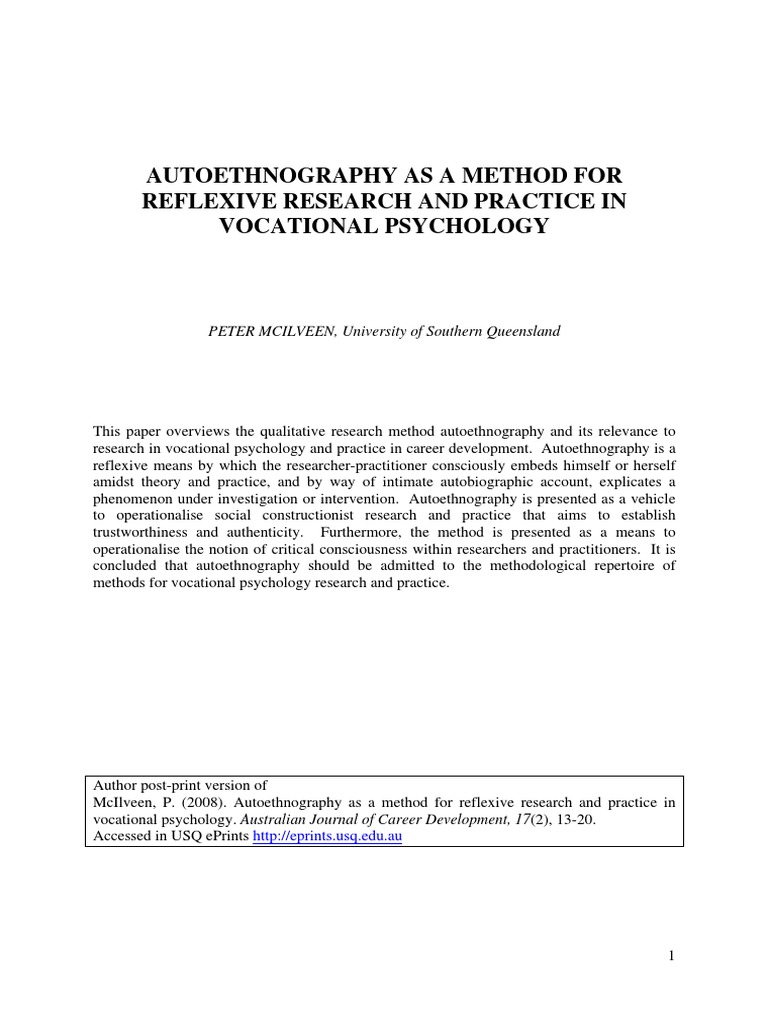 McIlveen 2008 Autoethnography PDF | PDF | Qualitative Research | Psychology