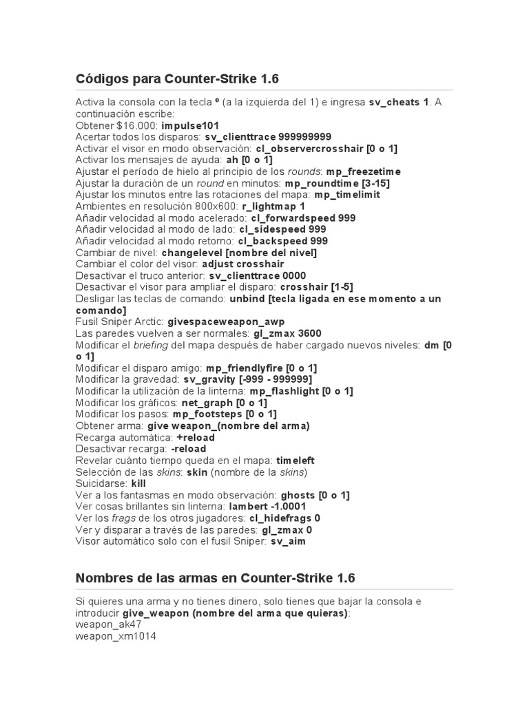 Códigos para Counter | PDF | Rifle | Armas de fuego