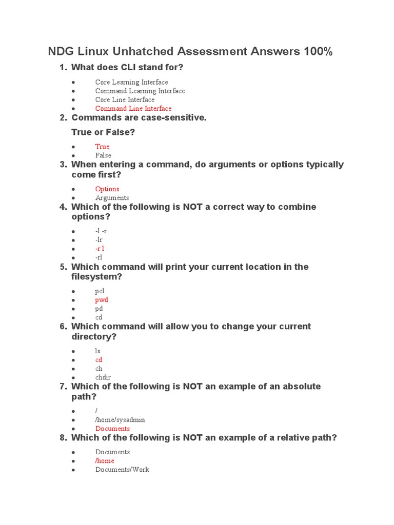 NDG Linux Unhatched Assessment Answers 100 | PDF | Computer File | Command  Line Interface