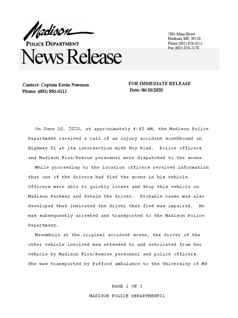 Madison DUI Accident Arrest Report | PDF | Traffic | Transport Safety