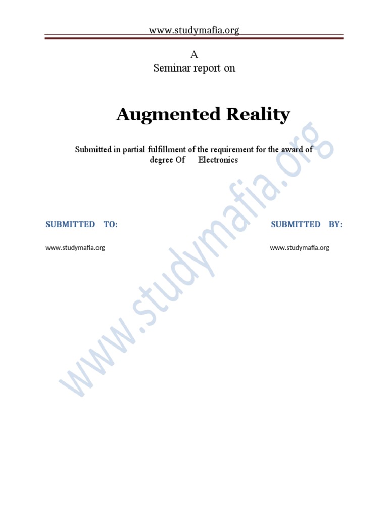 Augmented Reality A Seminar Report On PDF Augmented Reality