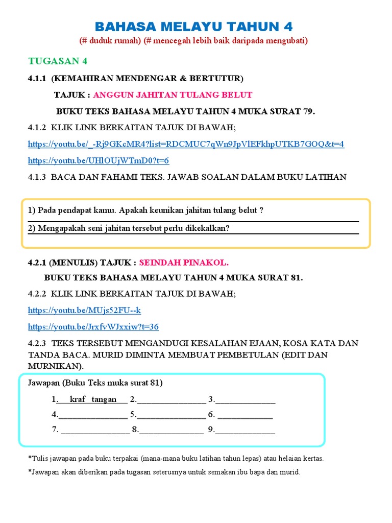 Bahasa Melayu Tahun 4 Tugasan 4 Pdf