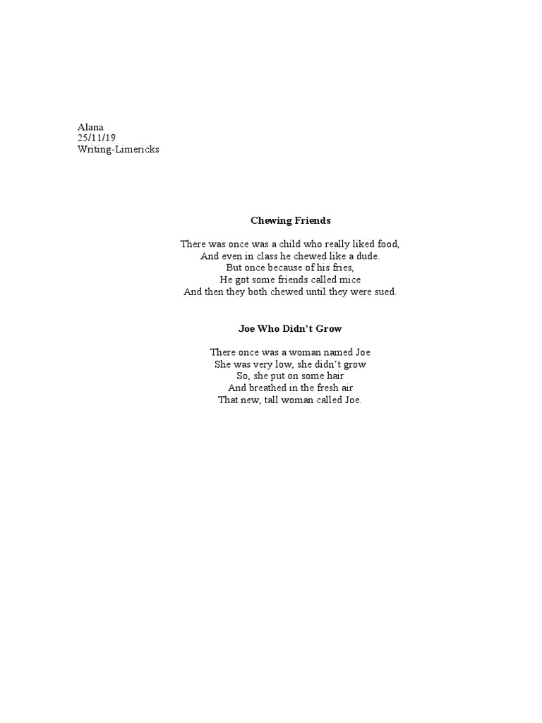 Creative Limericks and Rhymes | PDF