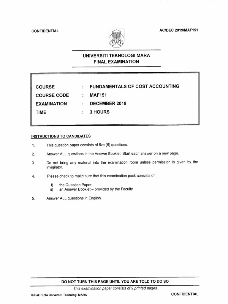 Past Year Uitm Mad 151 Dec 2019 Cost Procurement