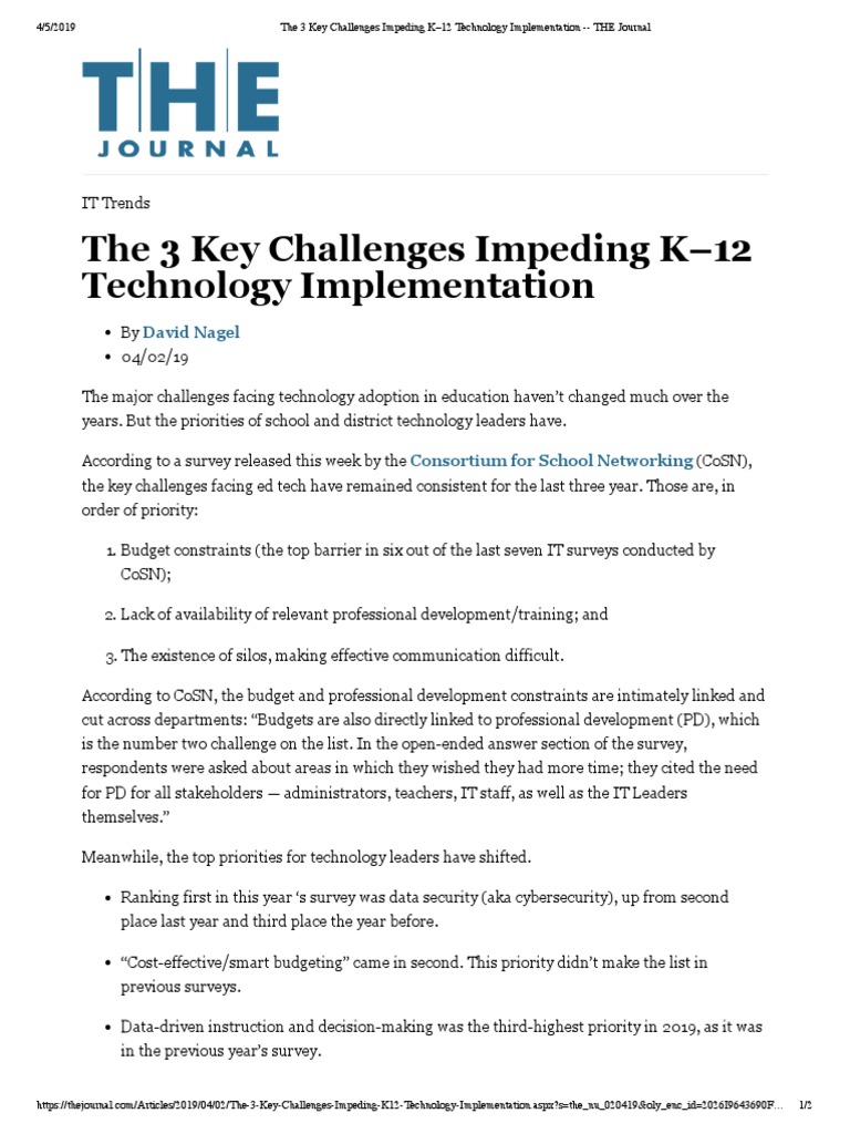 The 3 Key Challenges Impeding K-12 Technology Implementation - THE ...