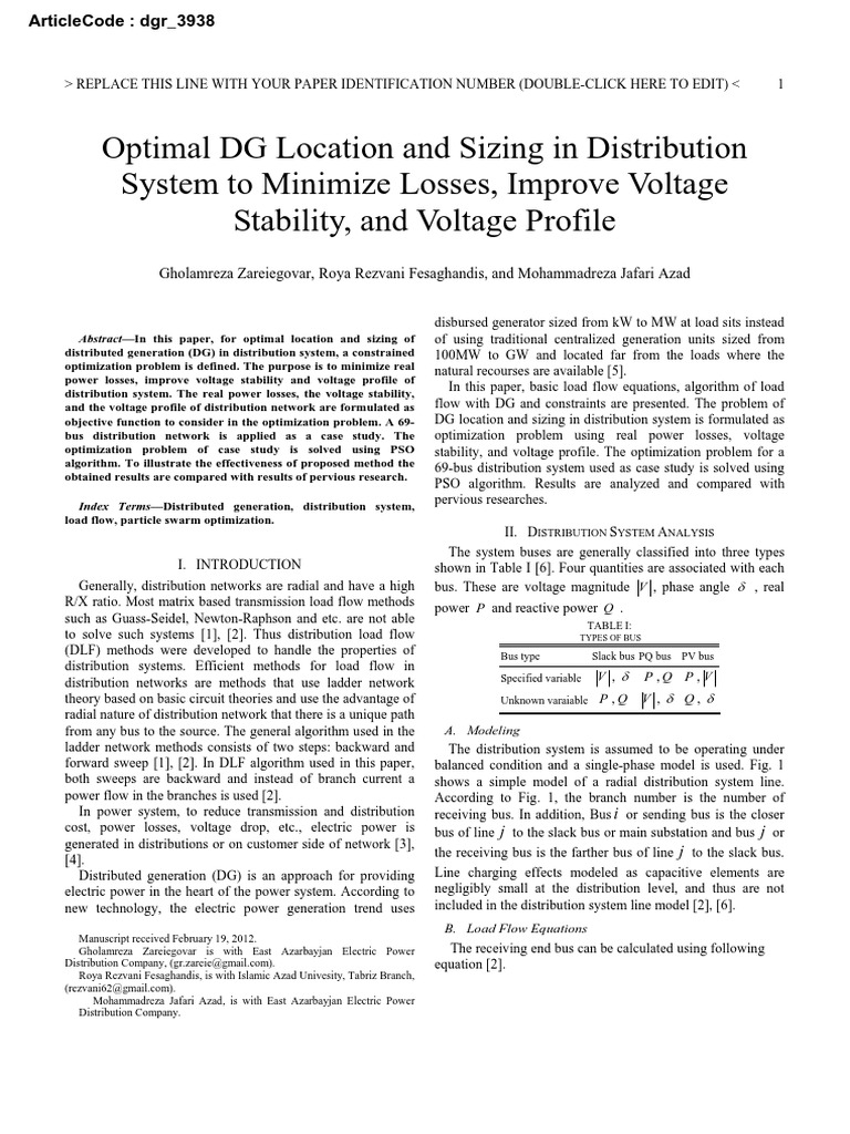 Optimal DG Location and Sizing in Distribution System To Minimize ...