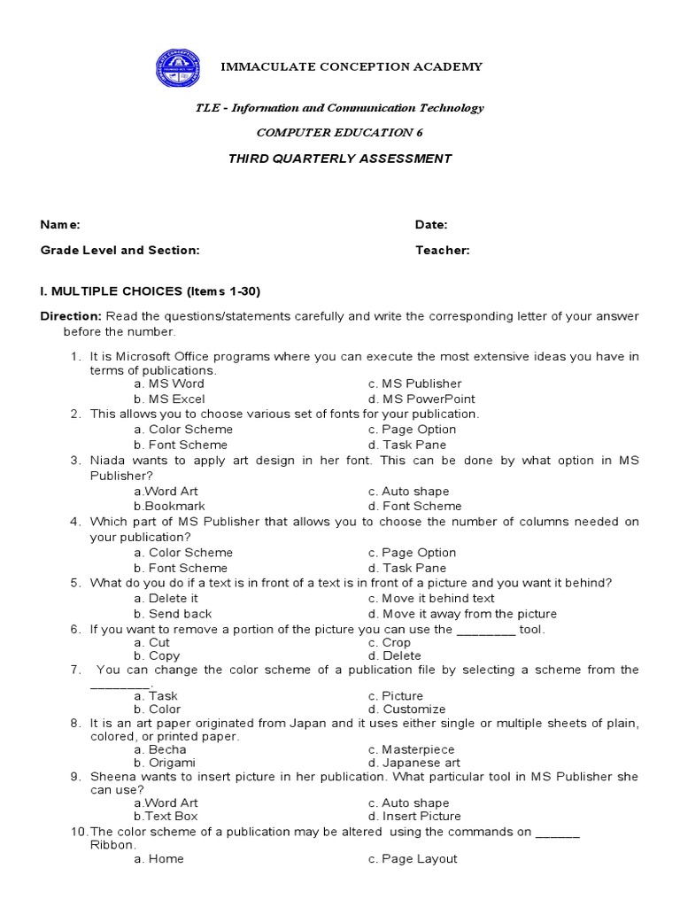 Computer Education 6 Assessment Guide | PDF | Adobe In Design | Page Layout