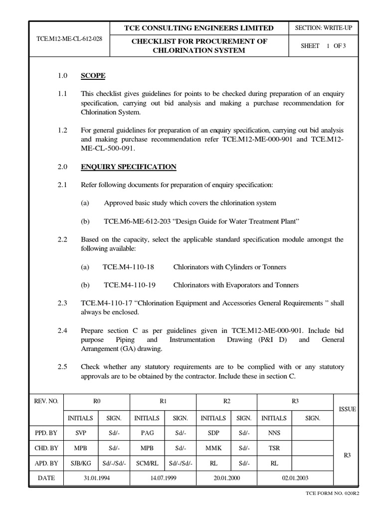 Chlorination System | PDF | Specification (Technical Standard) | Leak
