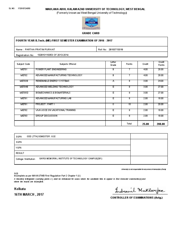 GradeCard 07 132810110053 28100713018 | PDF