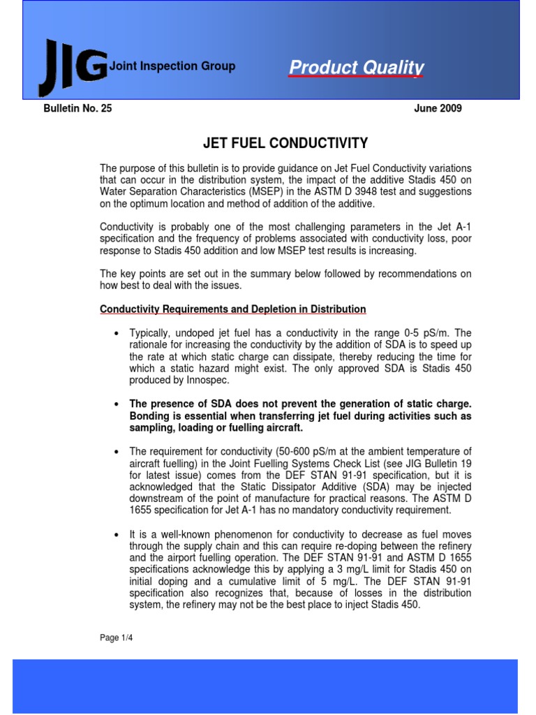 Product Quality Jet Fuel Conductivity PDF Jet Fuel Electrical