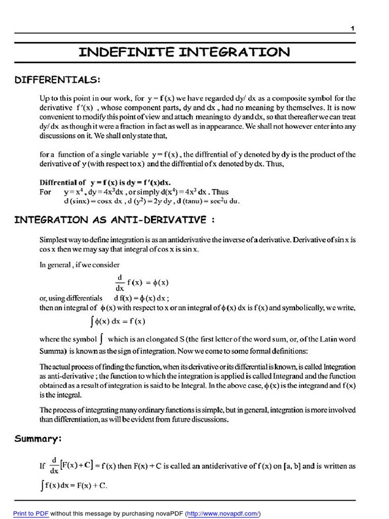 Chapter16 - Indefinite Integration PDF | PDF | Computing And ...