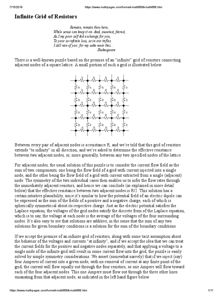 Infinite Grid of Resistors Download Free PDF Recurrence Relation