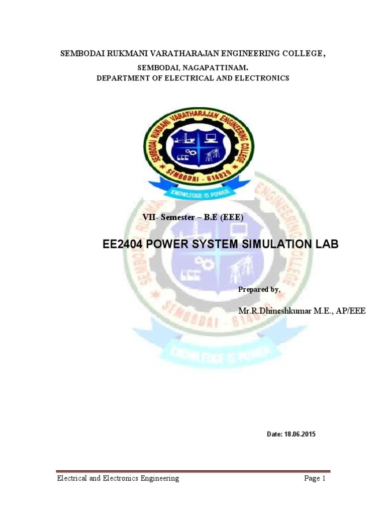 Ee2404 Power System Simulation Lab PDF Matlab Force