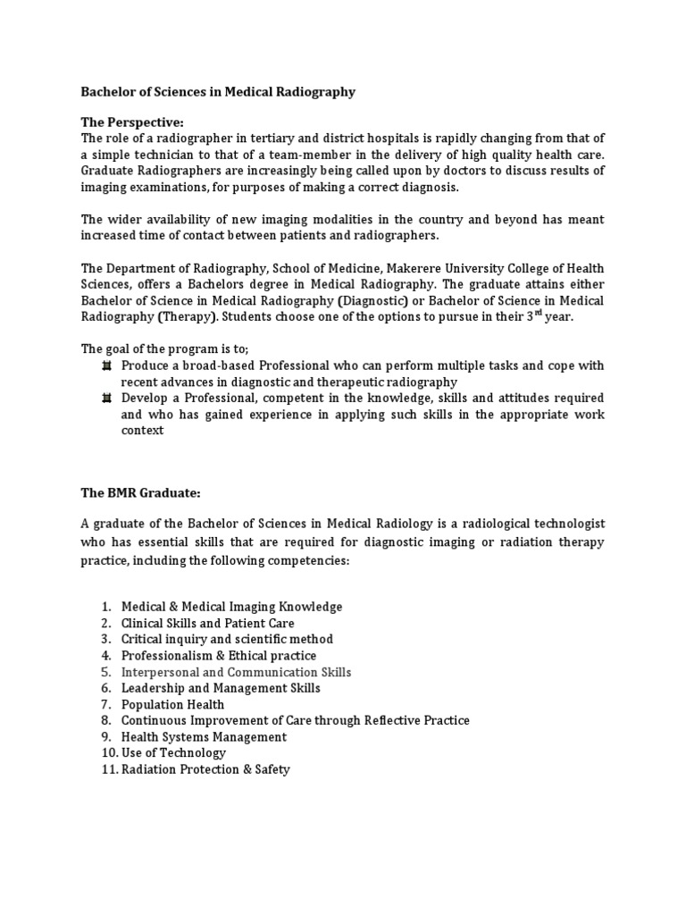 Bachelor of Sciences in Medical Radiology PDF Medical Imaging
