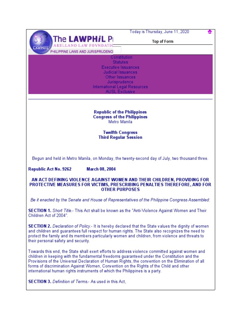 Anti Violence Against Women and Children R.A. No. 7610 As Amended | PDF ...