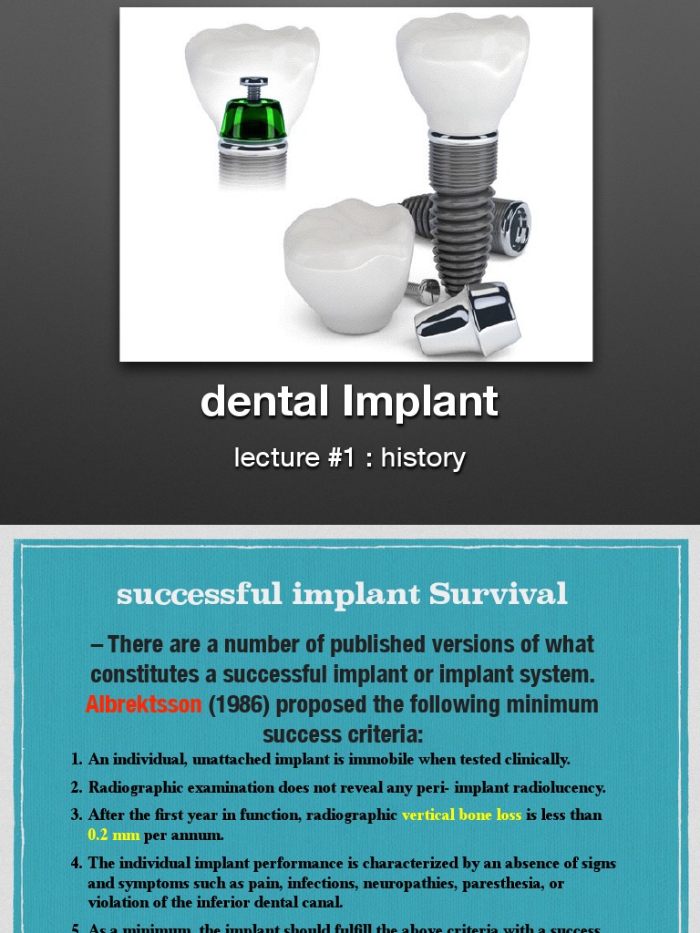 Dental Implant Lecture #1: History of Success Rates | PDF | Dental ...