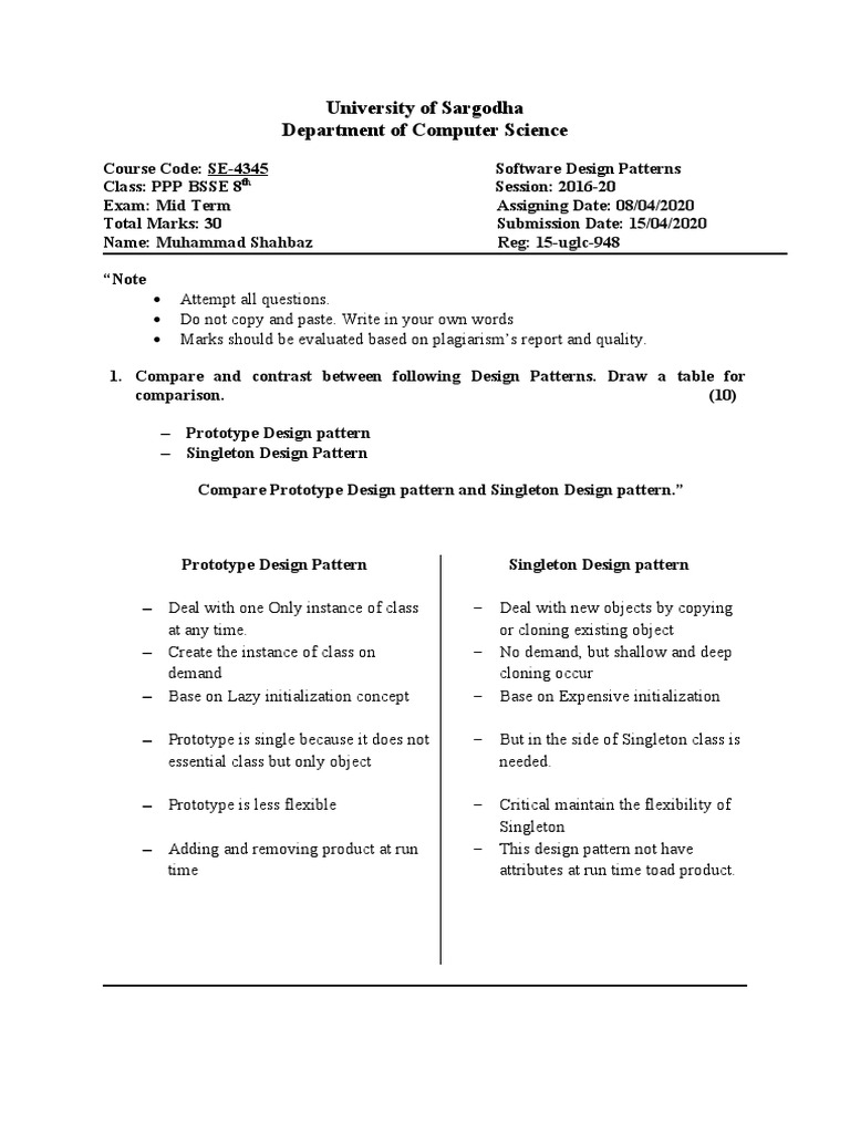 Software Design Patterns Comparison Guide | PDF | Software Design ...