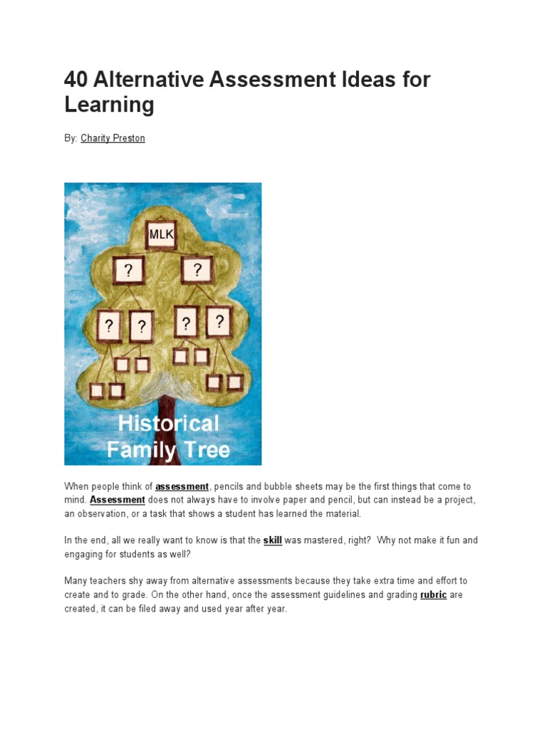 40 Alternative Assessment Ideas For Learning PDF Crossword