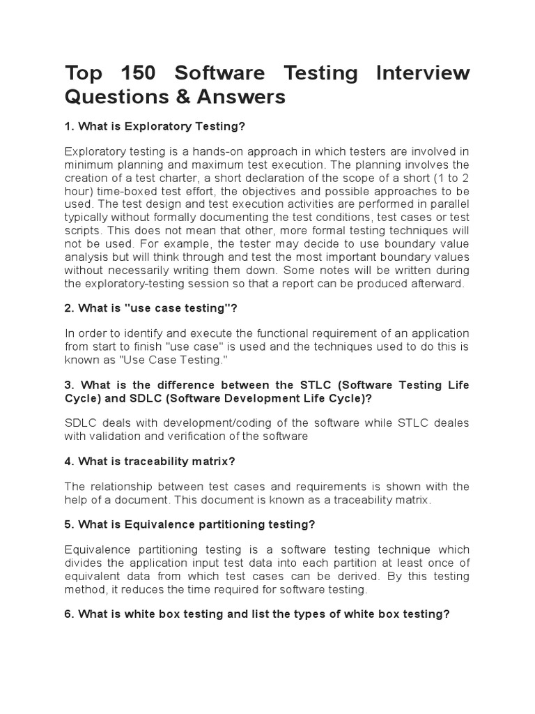 Top 150 Software Testing Interview Questions PDF Software Testing
