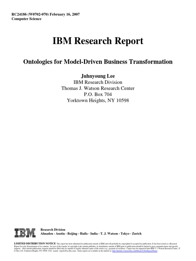 IBM Research Report: Ontologies For Model-Driven Business ...