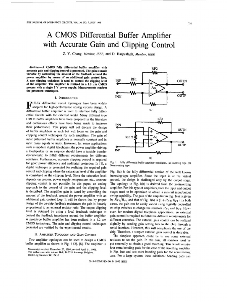A CMOS Differential Buffer Amplifier With Accurate Gain and Clipping