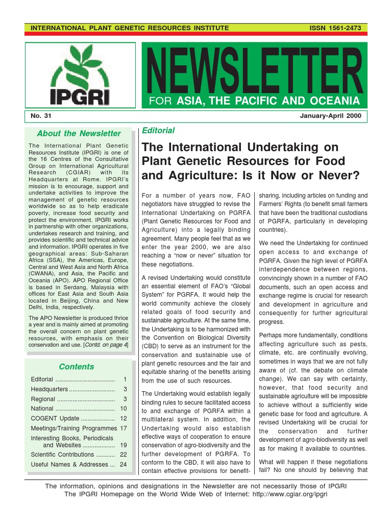 Newsletter The International Undertaking On Plant Resources