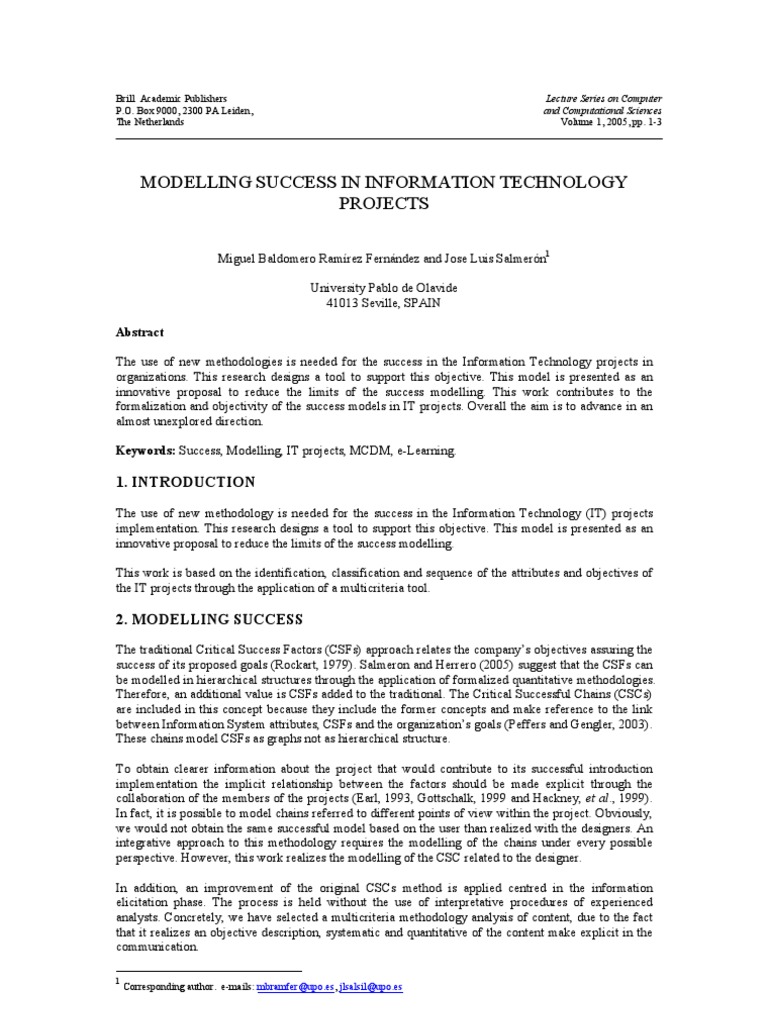 Modelling success in information technology projects pdf