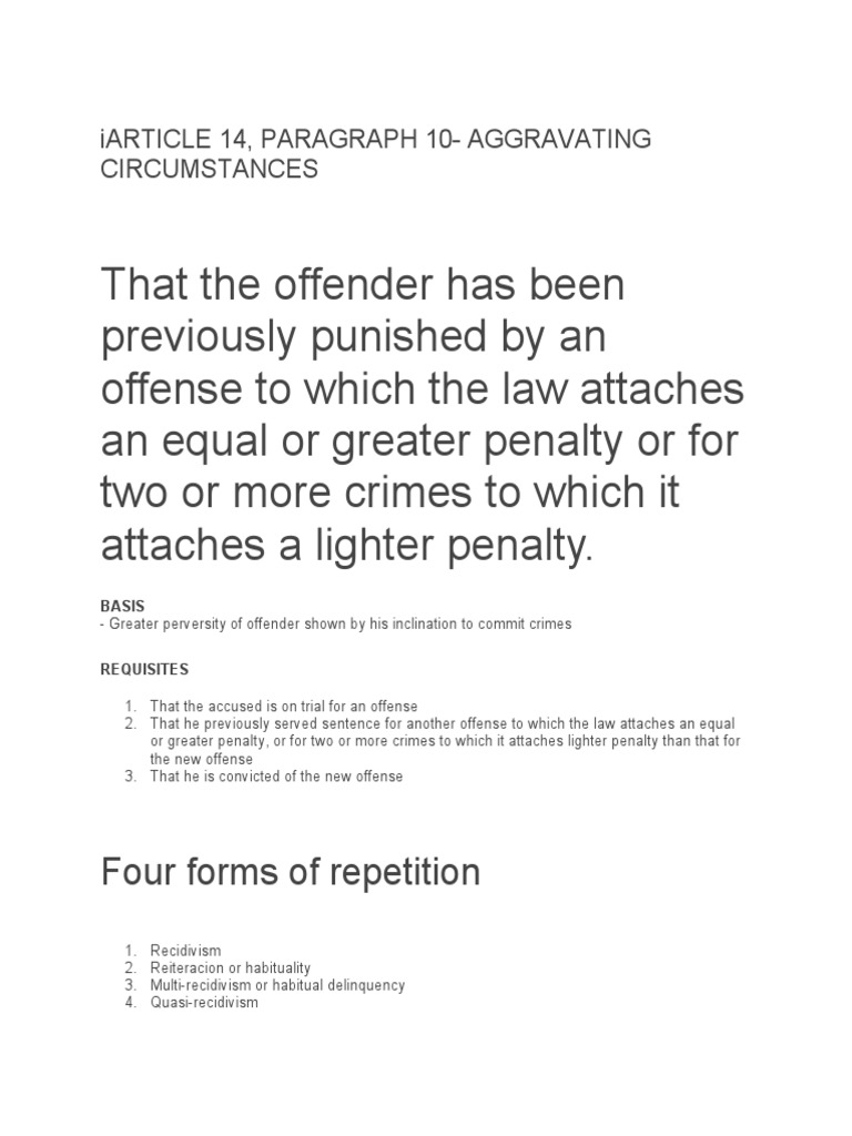 Aggravating Circumstances in Recidivism | PDF | Finance & Money ...