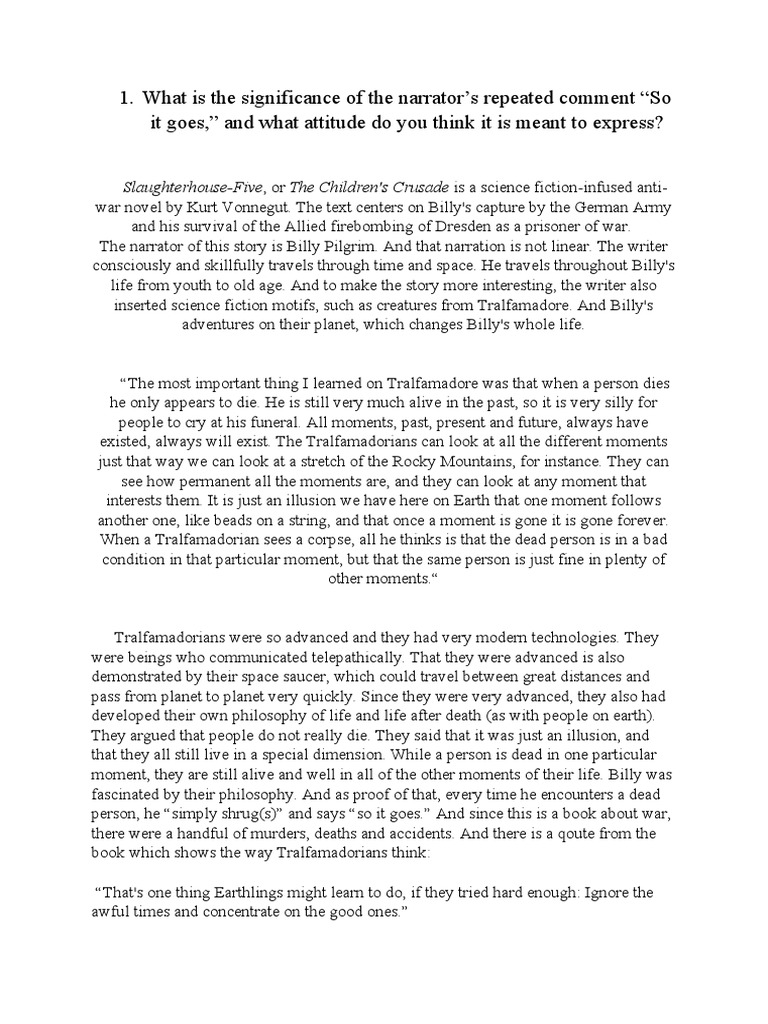 Essay - "So It Goes" Slaughterhouse 5 | PDF
