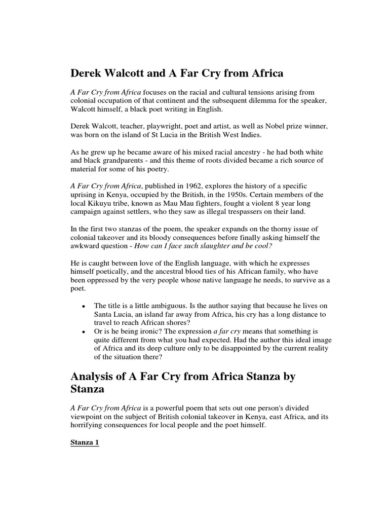 Analyzing Walcott's A Far Cry from Africa | PDF | Poetry | Unrest