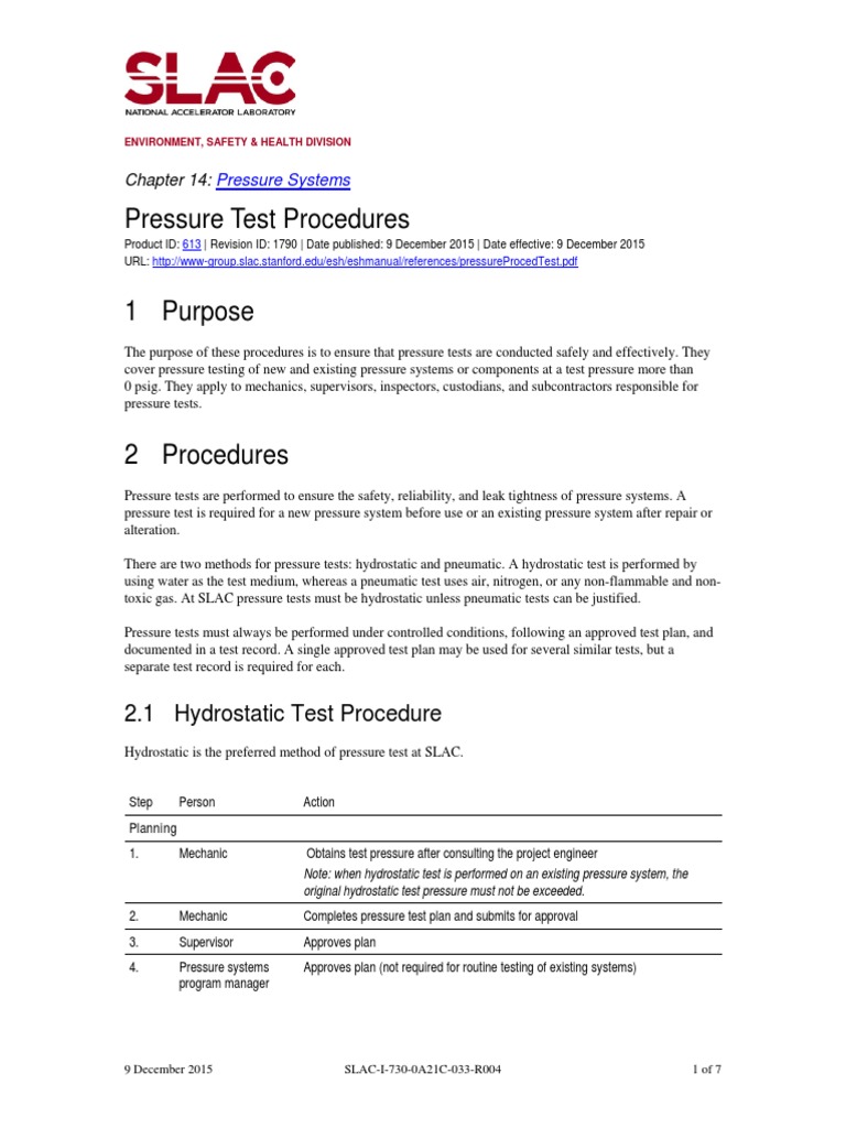 Pressure Test Procedures Guide | PDF | Technology & Engineering