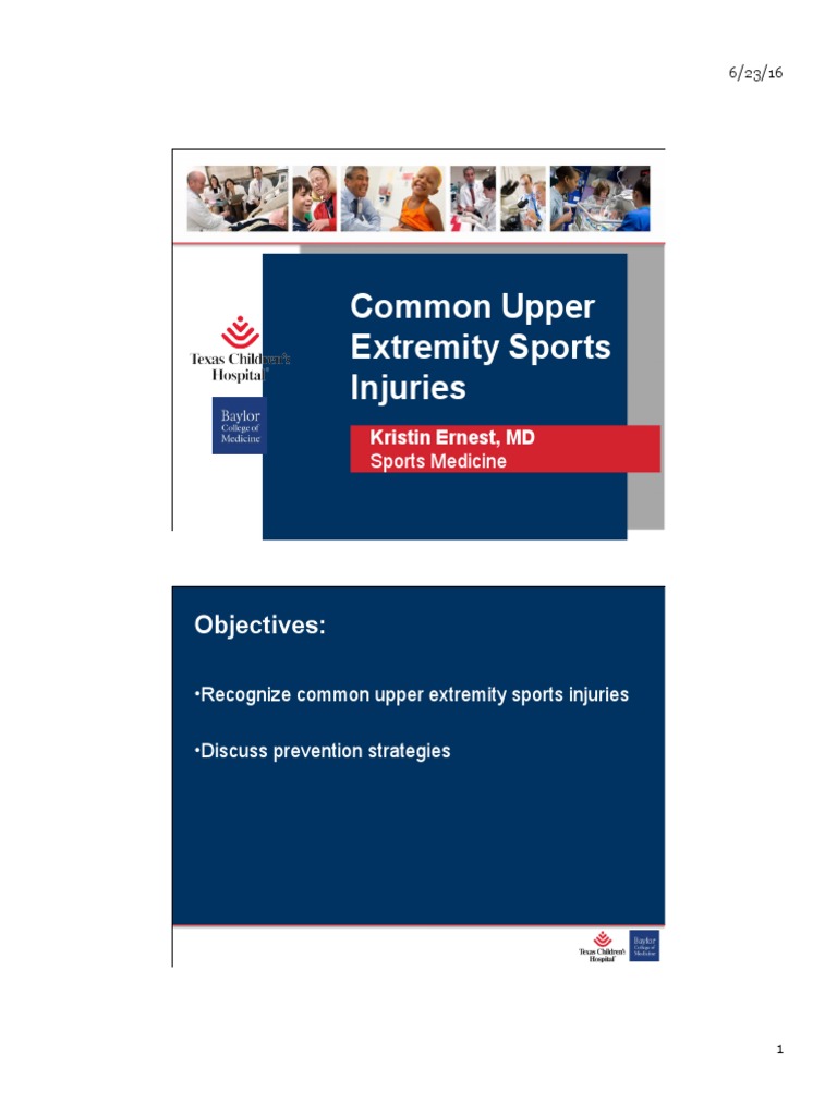 Common Upper Extremity Sports Injuries Objectives PDF Elbow Shoulder