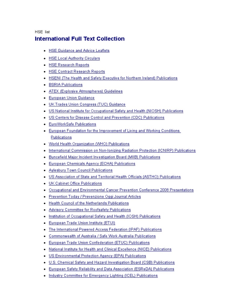 HSE Publications and Guidance Overview | PDF | Occupational Safety And ...