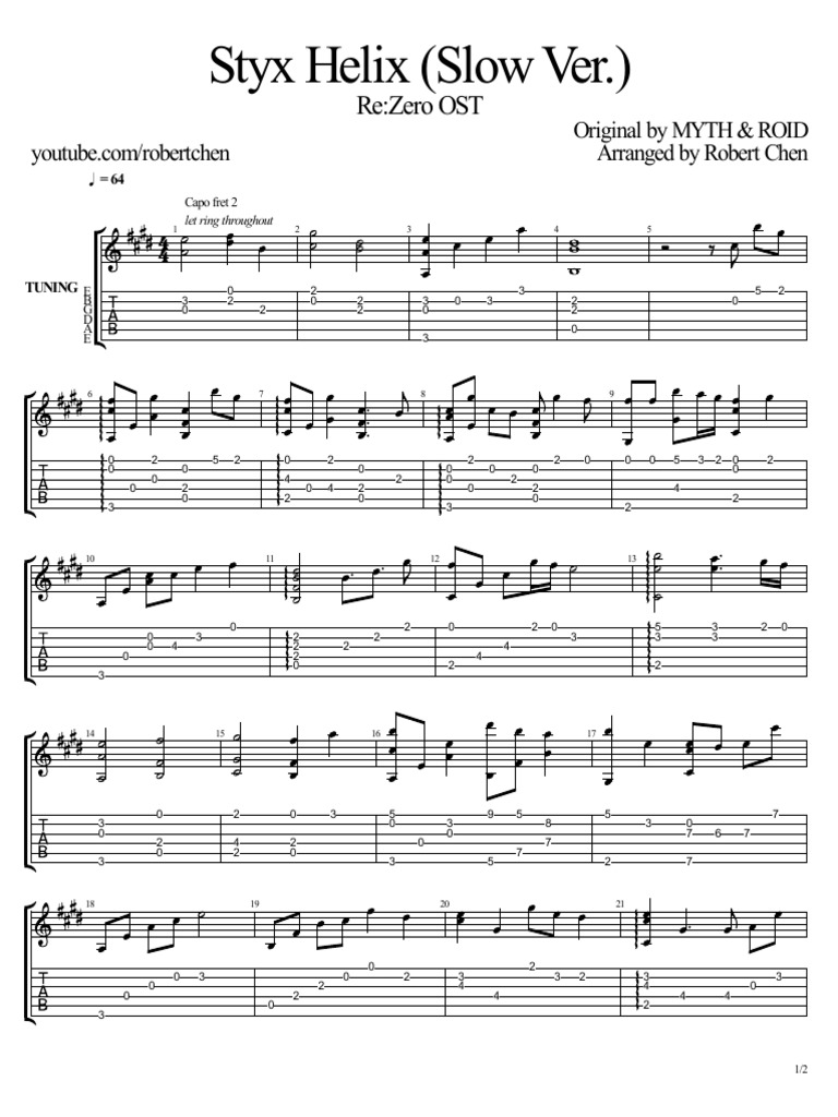 Rezero Ost Styxhelix Slow Ver By Robert Chen Pdf Guitars Chordophones