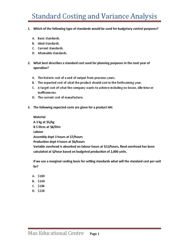 Standard Costing and Variance Analysis | PDF | Cost | Variance